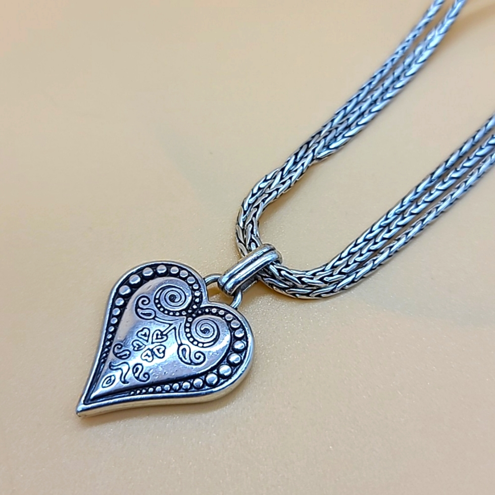 $58 Brighton Retired "OPHELIA French Quarter" Heart Pendant on Triple Chain!